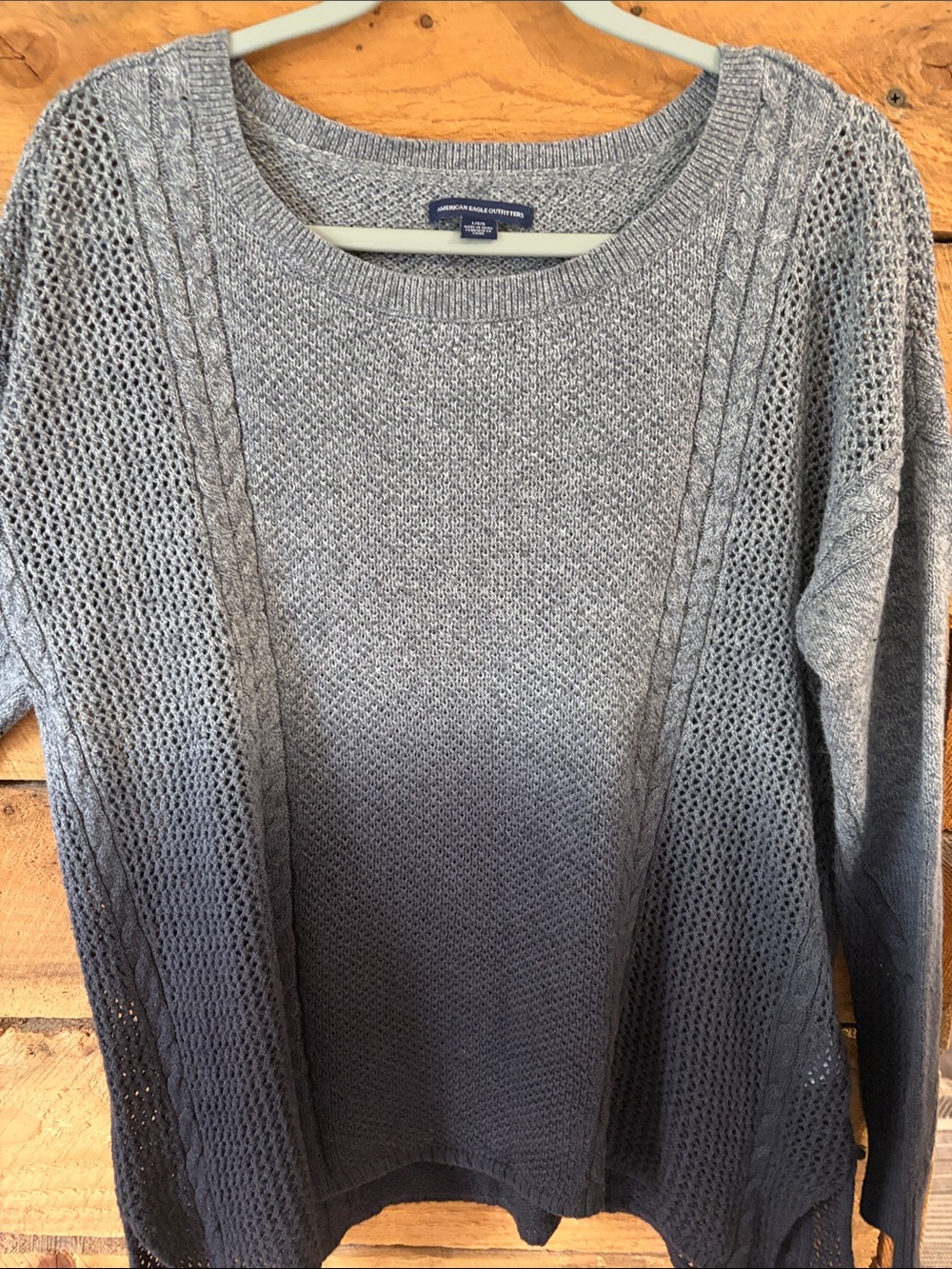 American Eagle Outfitters Gray Open-Knit Cable Crewneck Sweater